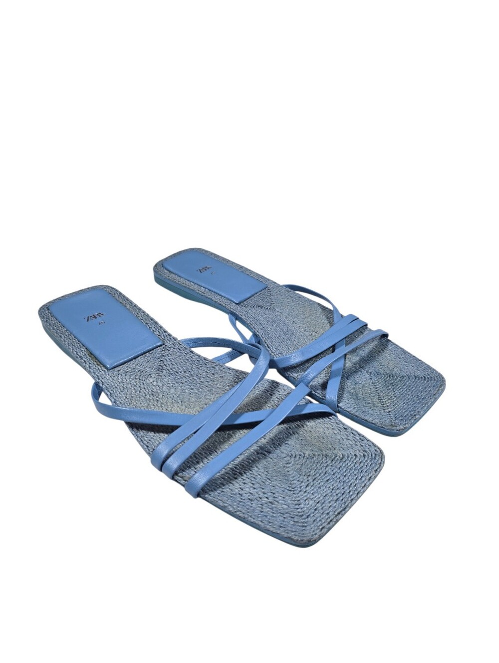 Zara Blue Square Toe Strappy Sandals sz 40 (US sz 9)